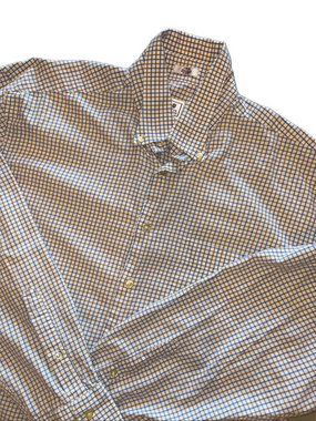 Peter Millar Mens Large Tan and Blue Long Sleeve Button Down Shirt